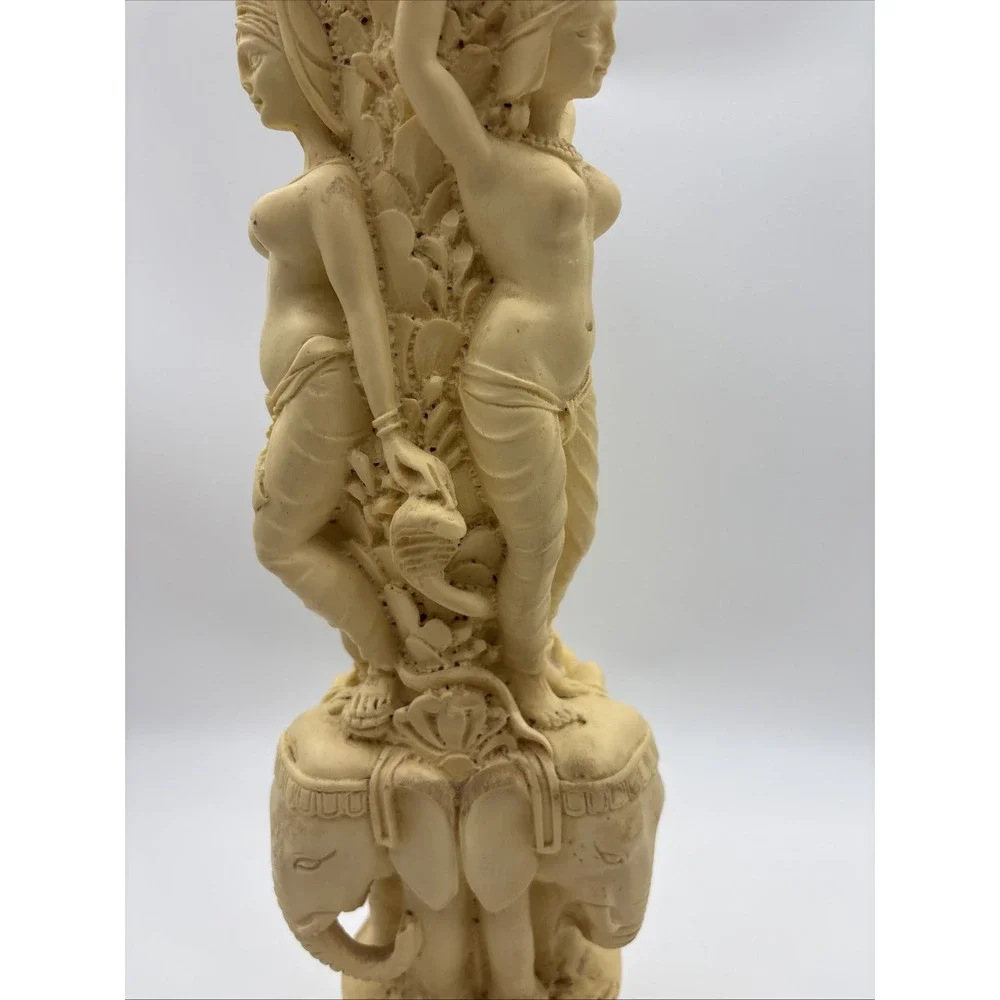 Vintage Asian Heavily Carved Resin Goddess Elephant Plant Stand Pedestal